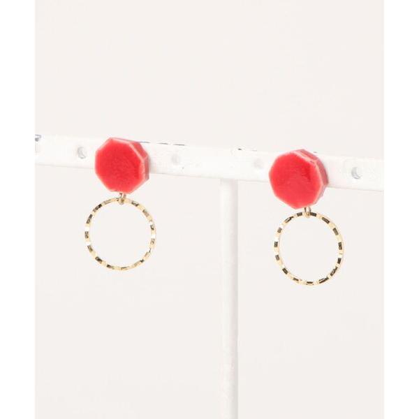 ピアス 「irodori」八角とgold ringの陶ピアス（赤） レディース