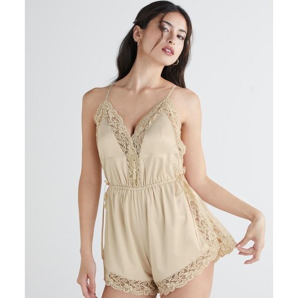 パジャマ ルームウェア レーシーサイドスリット ロンパース レディース