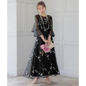 ワンピース パーティードレス 花柄刺繍 七分袖 シアースリーブ シースルー ロングドレス ワンピース 低身長 マタニティ 20代 30代 大きいサイズ