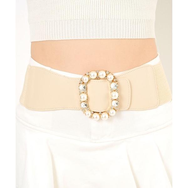 ベルト ビジューパール太ゴムベルト レディース