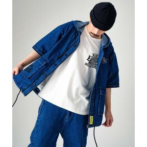 メンズ シャツ ブラウス EXAMPLE EX HOOD DENIM BASEBALL S/S SHIRTS｜zozo