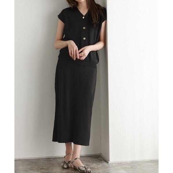 スカート リネンタッチIラインニットスカート