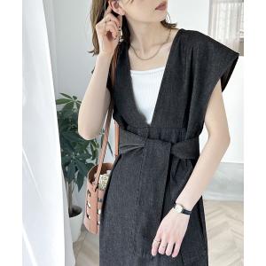 ワンピース 大人のこなれデニム。2way ベルト付 Vネックジャンパースカート