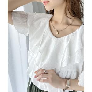 ブラウス シャツ ふわり揺れるラッフルカラー 2wayフリルブラウス レディース