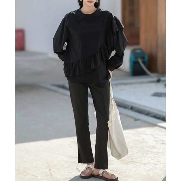 ラッシュガード 「UVカット率 99%以上」レディース水着 ラウンドフリルラッシュガードトップス+外...