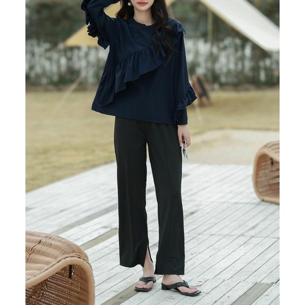 ラッシュガード 「UVカット率 99%以上」レディース水着 フロント＆袖フリルラッシュガードトップス...