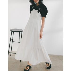 ジャンパースカート 「2023 SUMMER COLLECTION」「低身長/高身長サイズ有」リネンブレンドバックルストラップティアードジャンパースカ