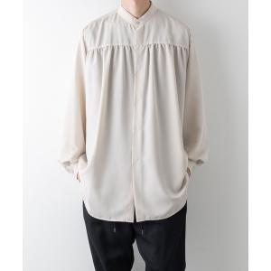 シャツ ブラウス メンズ BAND COLLAR GATHERED SHIRT｜zozo