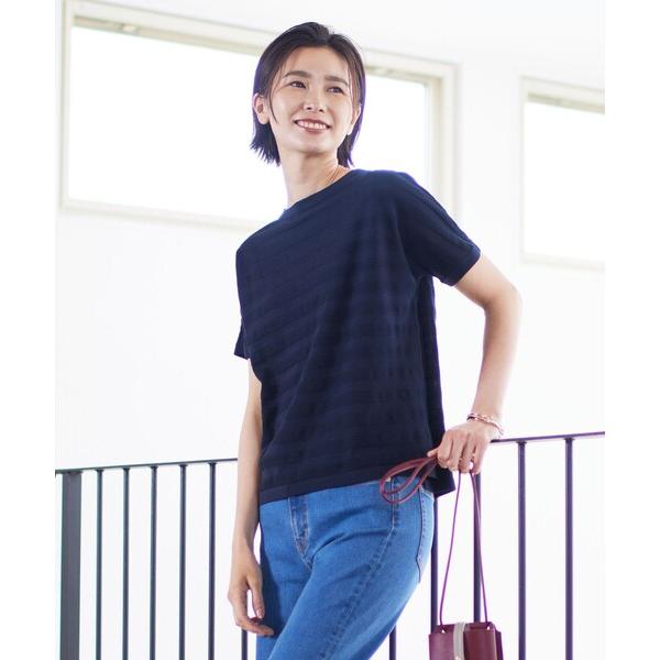 サマーニット ニット セーター 「洗える・抗菌防臭」Pattern シャドーボーダー ニット Tシャ...