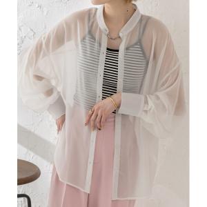 ブラウス シャツ バンドカラー シアーシャツ レディース