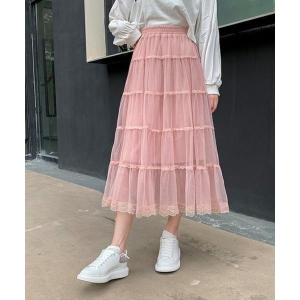 スカート チュールティアードスカート