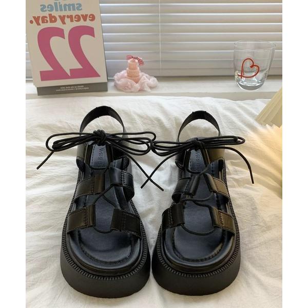 サンダル レースアップ厚底サンダル レディース