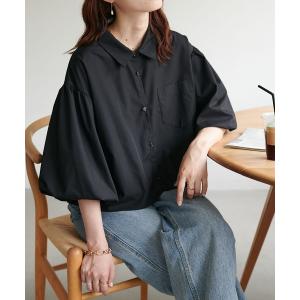 シャツ ブラウス 袖バルーンクロップドシャツ