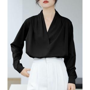 ブラウス シャツ Vネックシンプル長袖シャツ レディース