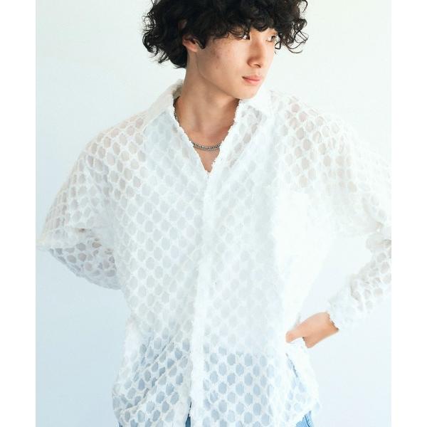 シャツ 長袖総柄ひしがたシースルーシャツ メンズ