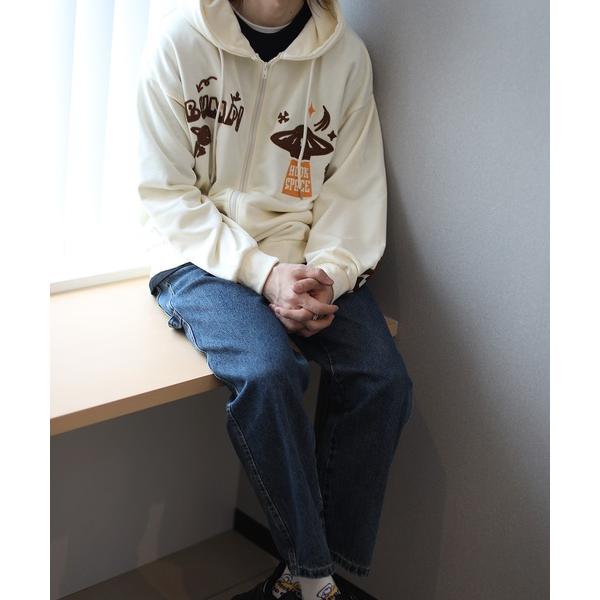 パーカー HOOK -original- 個性派宇宙サガラ刺繍前開きジップパーカー メンズ レディー...