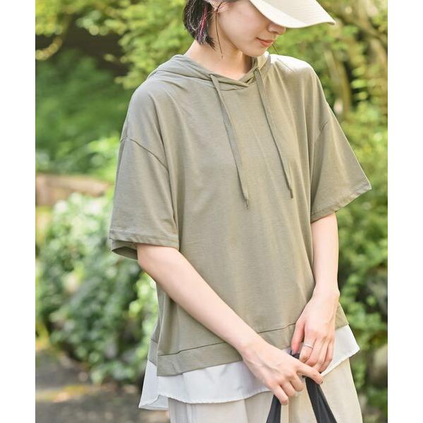 パーカー フェイクレイヤードカットパーカー レディース