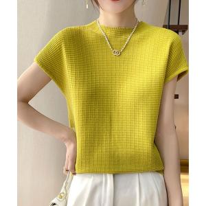 tシャツ 半袖 ジャガードハイネックフレンチスリーブ レディース