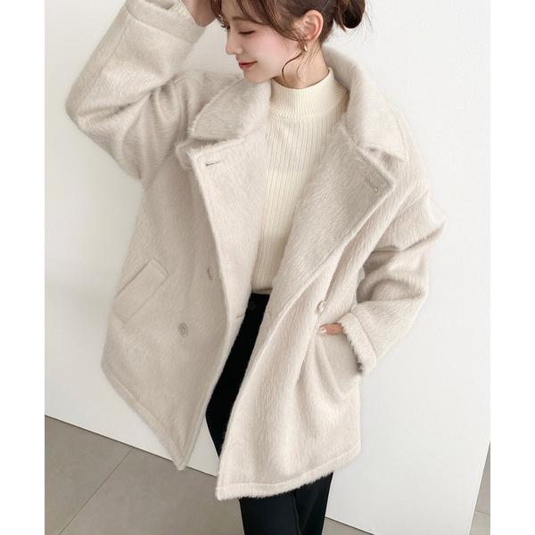 ジャケット テーラードジャケット 2WAYアレンジカラーニットシャギーミドル丈ダブルテーラードジャケ...