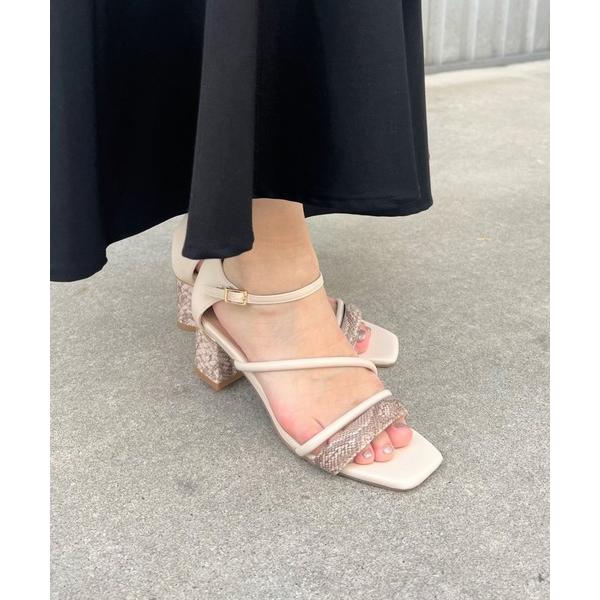 サンダル 「REZOY」クッションラインストラップホールドヒールサンダル レディース