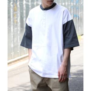 tシャツ Tシャツ メンズ 「Goodwear」配色ヘンリーネック S/S SUPER BIG TEE  U.S.A COTTON   2W7-132｜zozo