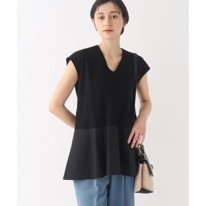 tシャツ Tシャツ シルク調コットン 異素材切替えフレンチスリーブカットソー「洗濯機洗い可」 レディース