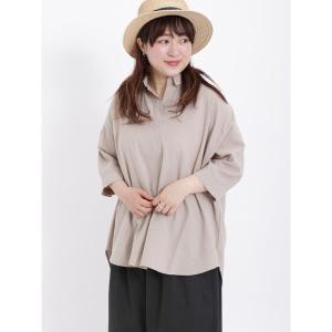 チュニック 後ろ開き七分袖スキッパーチュニック