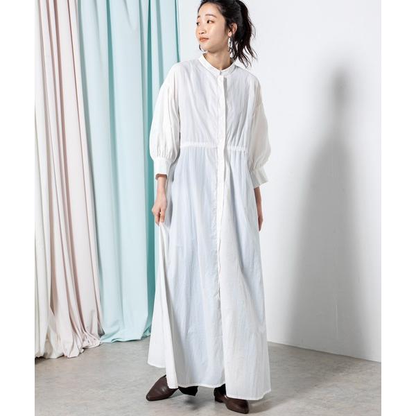 ワンピース 「シルエット調節可能」トレンドライクな着こなしを導くナイロンボリューム半袖シャツワンピー...