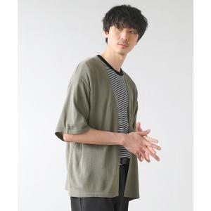 カーディガン リネンタッチルーズシルエットボタンレス5分袖カーディガン メンズ