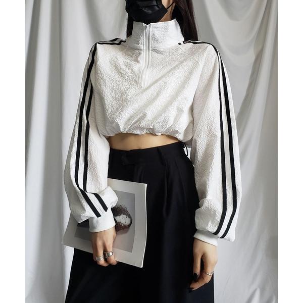 ブルゾン アウター 「 裾が絞れる２WAY 」サイドラインハーフジップショートプルオーバー レディー...