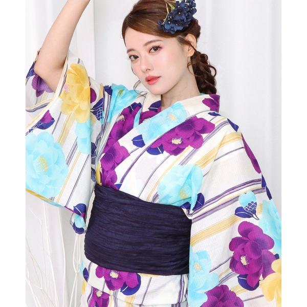 浴衣 1人で簡単着付け 浴衣 レディース 6点セット( 浴衣 + 帯 + 下駄 + 肌着 + 腰紐2...