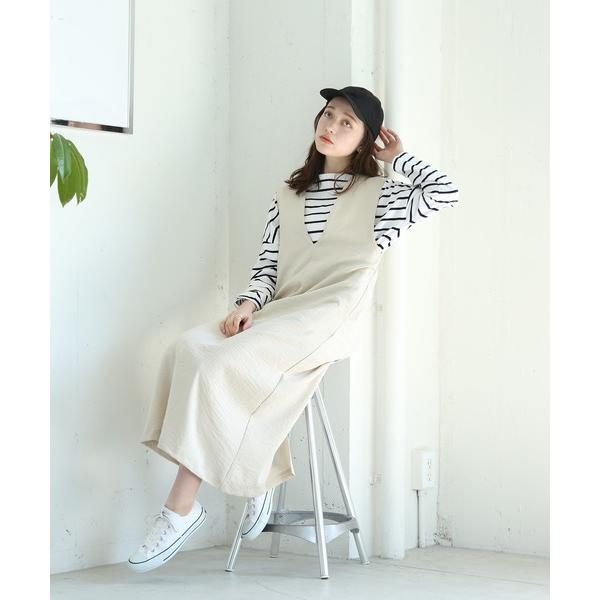 スカート リネンタッチVネックジャンパースカート