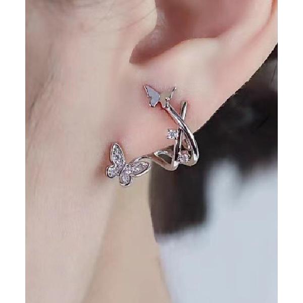 イヤリング 落ちにくい！痛くなりにくいピアス風ジオメトリーバタフライイヤリング レディース メンズ