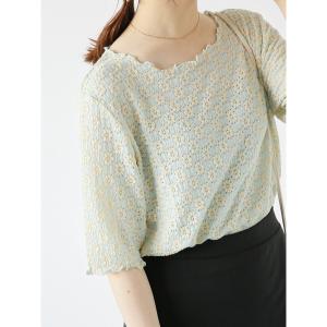 tシャツ Tシャツ 花柄レースプルオーバー