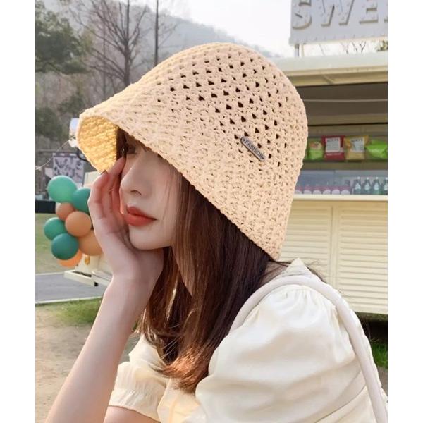 帽子 ハット バケットハット ストロー 深め ペーパー 麦わら チャーム付き クローシュハット レデ...
