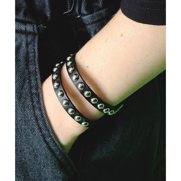 ブレスレット an meets zakka ボールスタッズ２連コードレザーブレスレット / メンズ ...