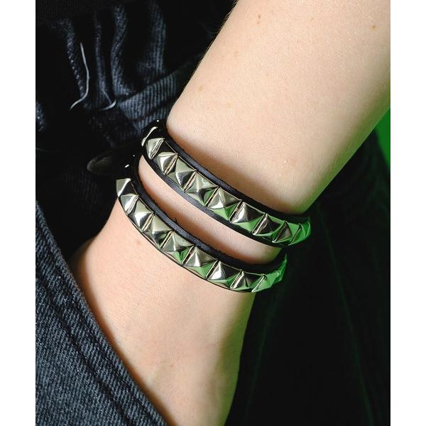 ブレスレット an meets zakka ピラミッドスタッズ２連コードレザーブレスレット メンズ ...