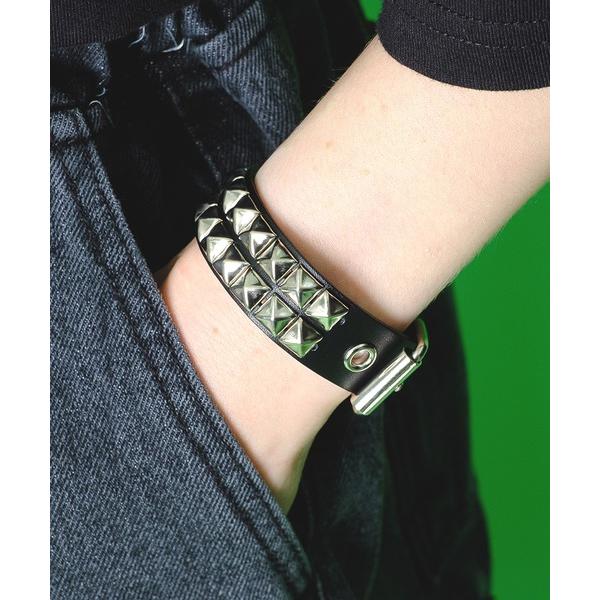 ブレスレット an meets zakka 2連スタッズレザーベルトブレスレット メンズ レディース