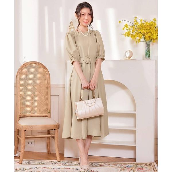 ドレス ワンピース ミモレ丈 結婚式 フォーマル  ベルト付き