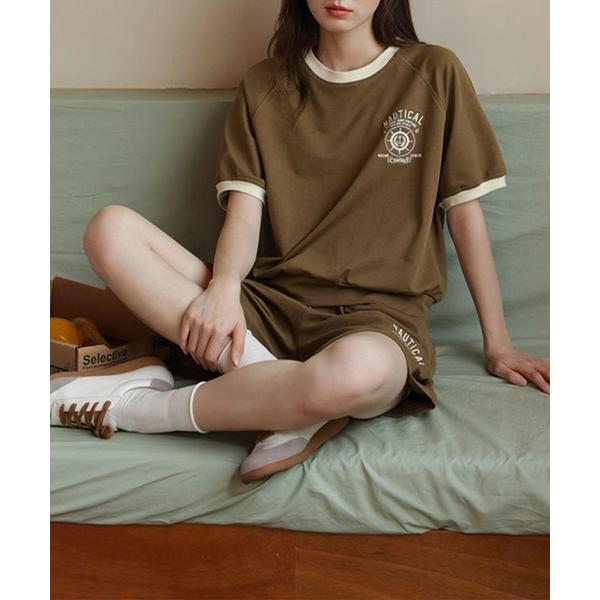 セットアップ ロゴ刺繍カットソーTシャツ＋ショートパンツ　セットアップ (SS) レディース