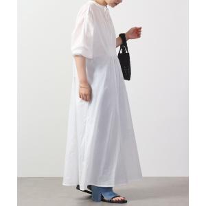 ワンピース シャツワンピース lil nina コットンボイル 　シャーリングシャツワンピース レディース