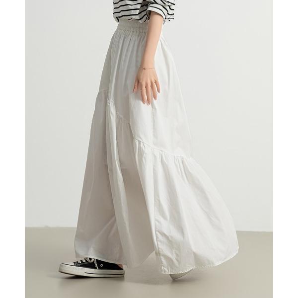 スカート 「裏地付き/前後2WAY」ロング丈 ラウンド切り替え フレア ティアード スカート レディ...