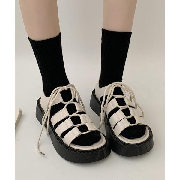 サンダル プラットフォームレースアップサンダル レディース