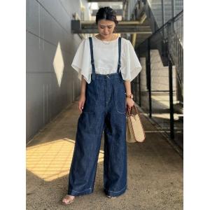 サロペット オーバーオール 「BACK NUMBER」麻混サス付きワイドパンツ レディース