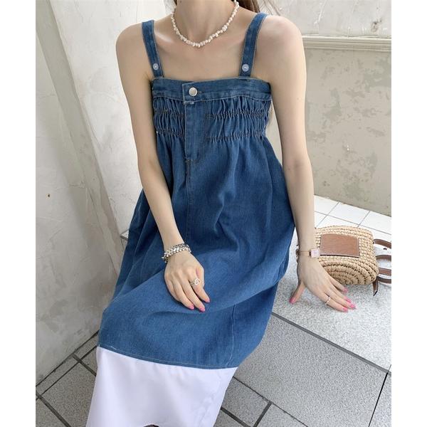 ワンピース バイカラー切り替えデニムキャミワンピース
