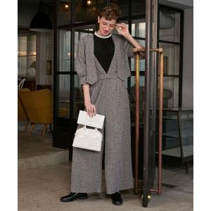 パンツドレス 「BONLECILL noir」パワーショルダーノーカラージャケット＆パール付きオールインワンパンツドレス セット