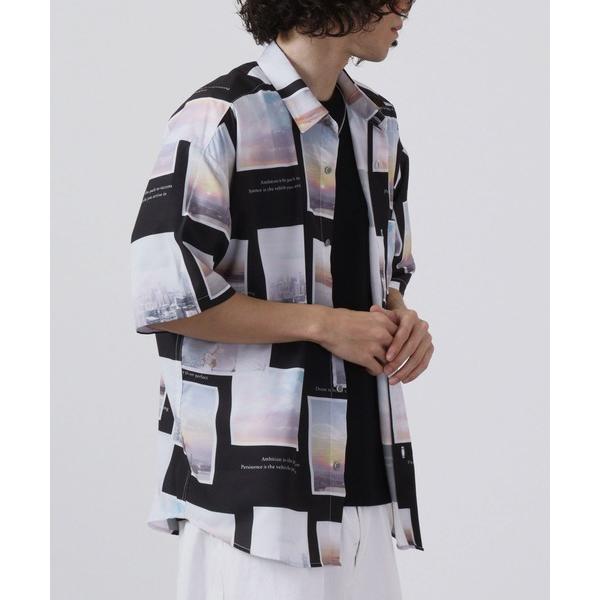 シャツ とろみ シルクタッチ ルーズサイズ 総柄 半袖シャツ メンズ レディース