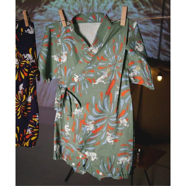 浴衣 DODコラボ めちゃもえ花火柄甚平ロンパース キッズ 子供 男の子 女の子