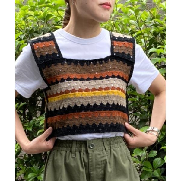 ニット セーター かぎ編みマルチカラービスチェ レディース
