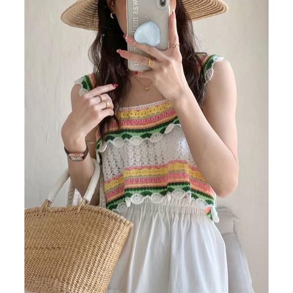 ニット セーター かぎ編みなみなみニットビスチェ レディース